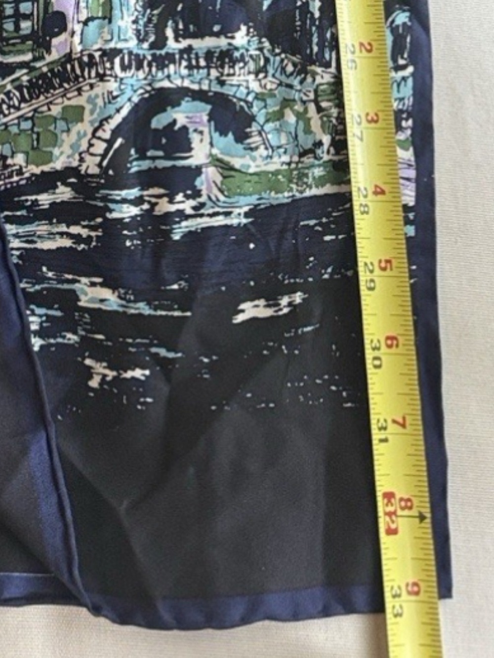 Talbots Silk Scarf Blue Venice Italy Canal Scenic Prin Oversized Luxury - Picture 11 of 11